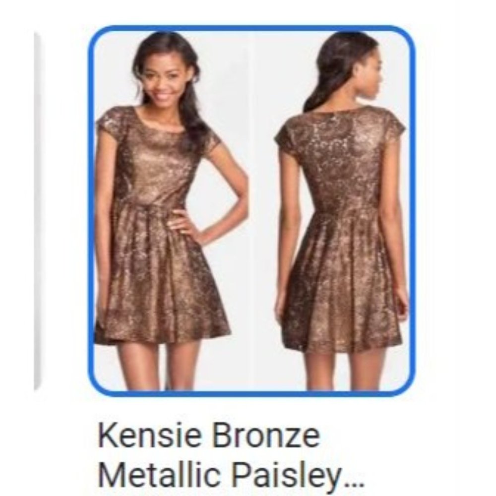 Kensie Metallic Lace Bronze Paisley Dress Cocktail‎ Minidress